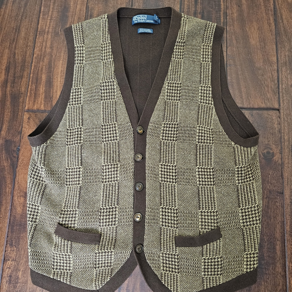 Polo by Ralph Lauren Brown Glenplaid Vest Mens Size XL